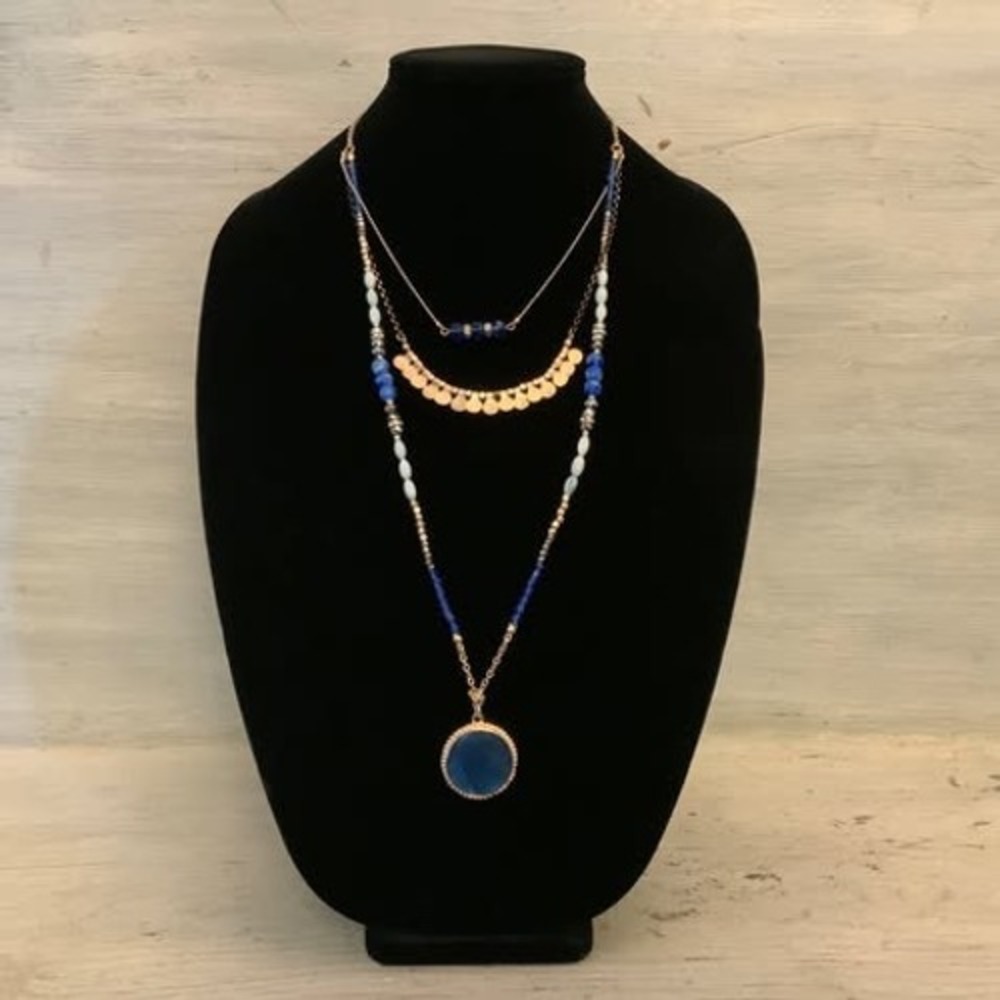 Sara Bella Triple Layer Multicolor Beaded Pendant Bohemian Statement Necklace GC